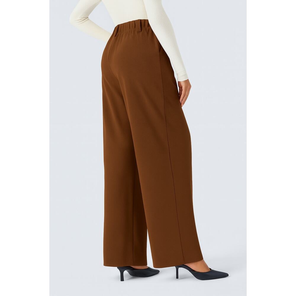 Halara Flex™ Waffle Work Trousers NWT Size S Brown High-Waisted Wide-Leg Pants - Picture 2 of 4